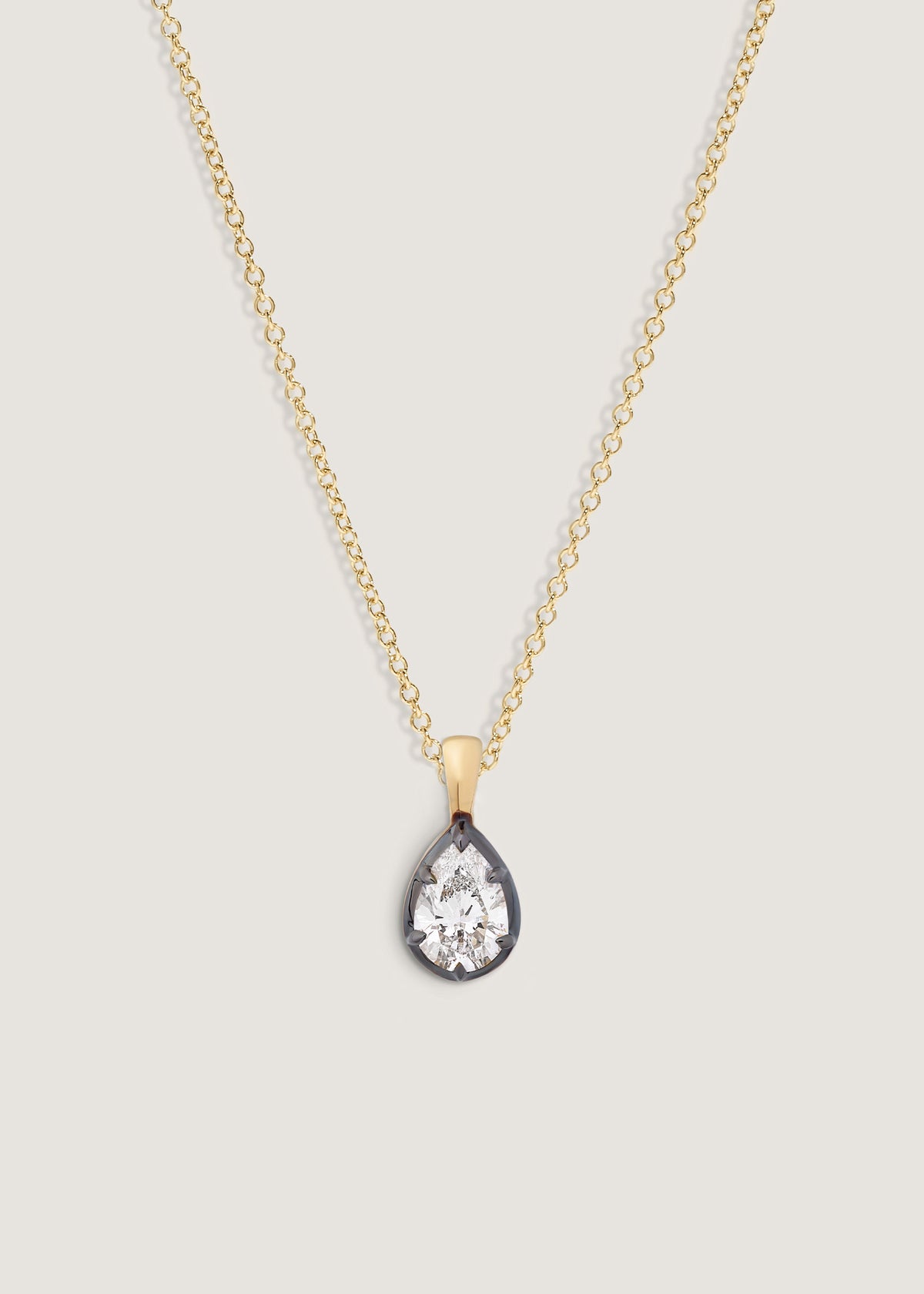 Kinn 14k Gold Clara Black Rhodium Pear Diamond Necklace on Micro Rolo Chain