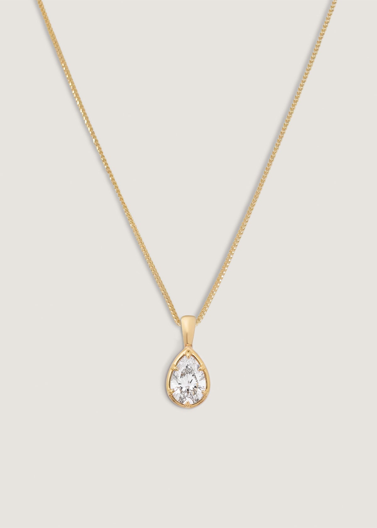 Kinn 14k Gold Clara Pear Diamond Pendant Necklace on Box Chain