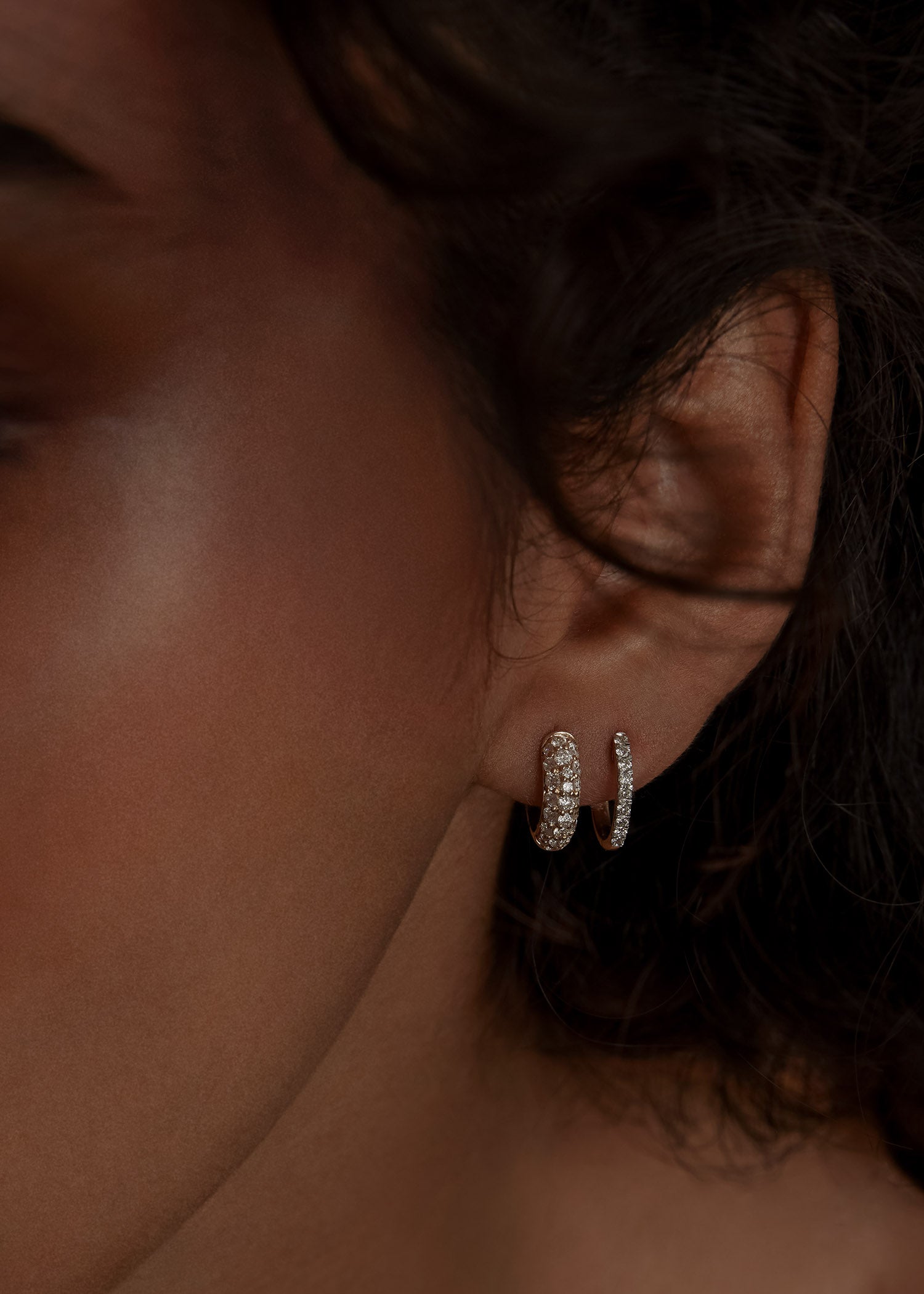 Pave diamond cheap huggie earrings