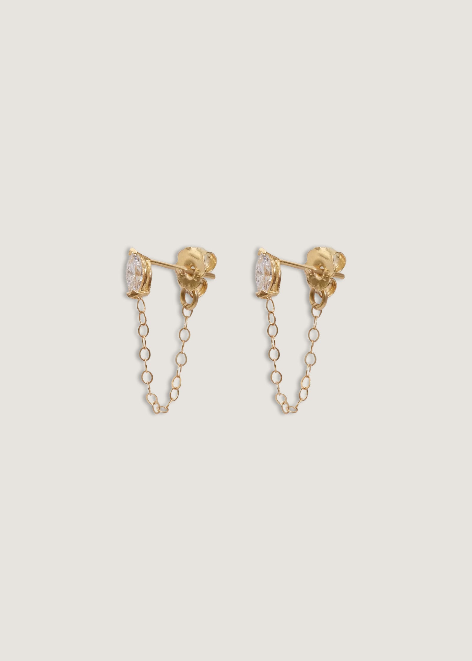 Pair of 14k Gold Marquise Diamond Chain Earrings | Kinn