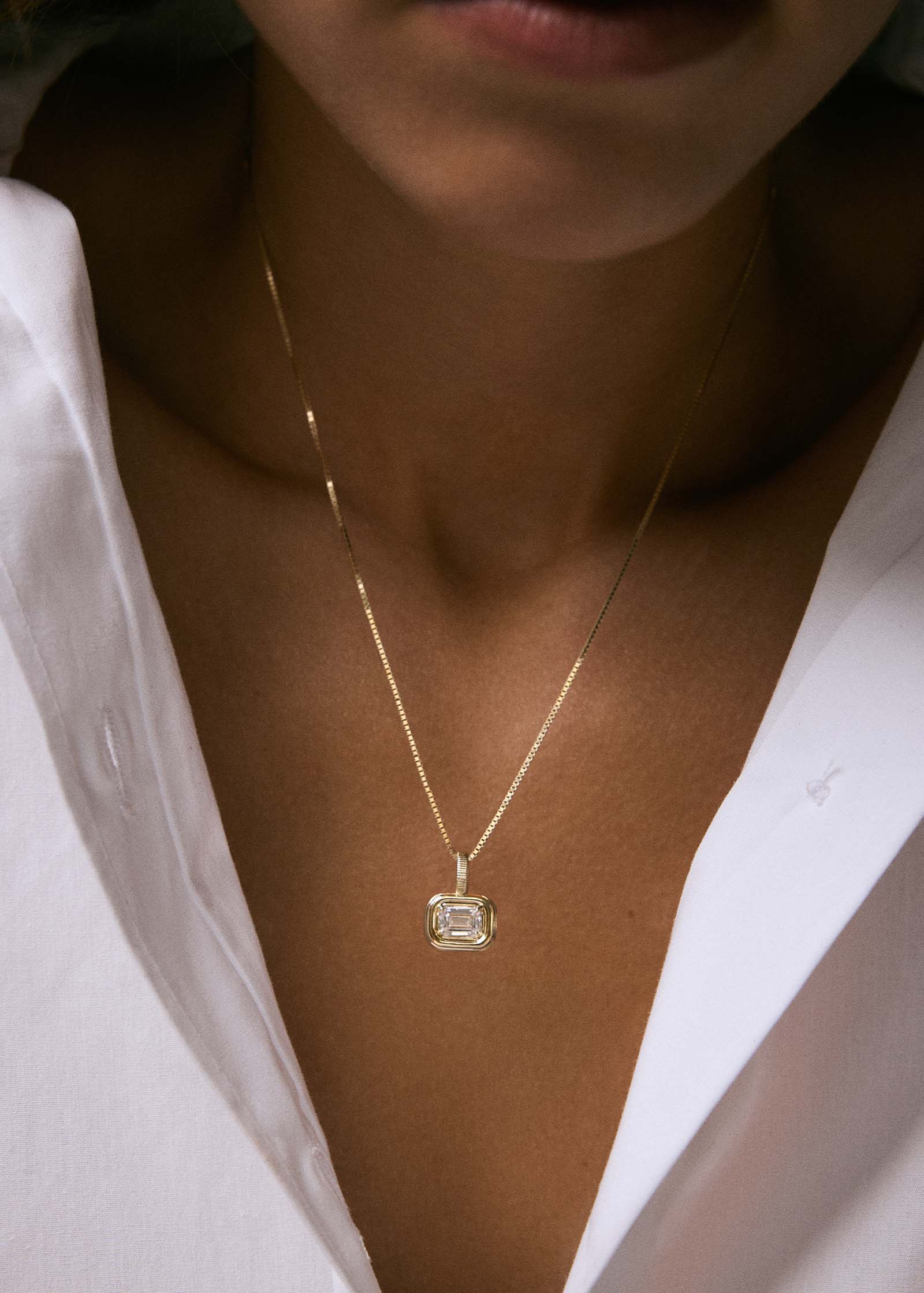 Margot Pendant Emerald Cut Diamond Necklace | Kinn Studio