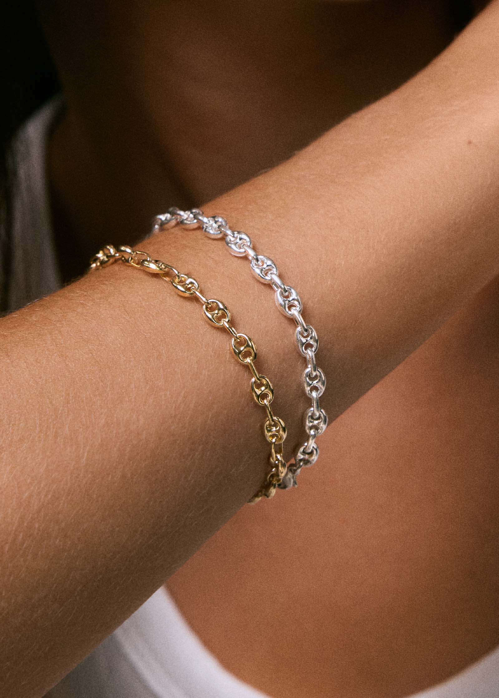 Petite Puffed Mariner Chain Bracelet Silver - Kinn