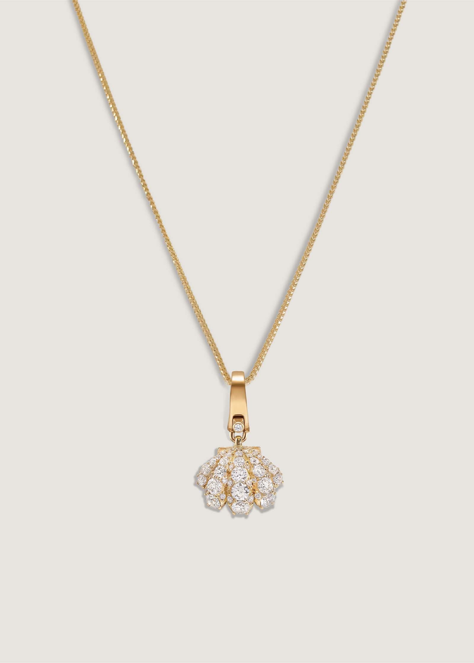 Kinn 14k Gold Pavé Diamond Shell Charm Necklace on Box Chain