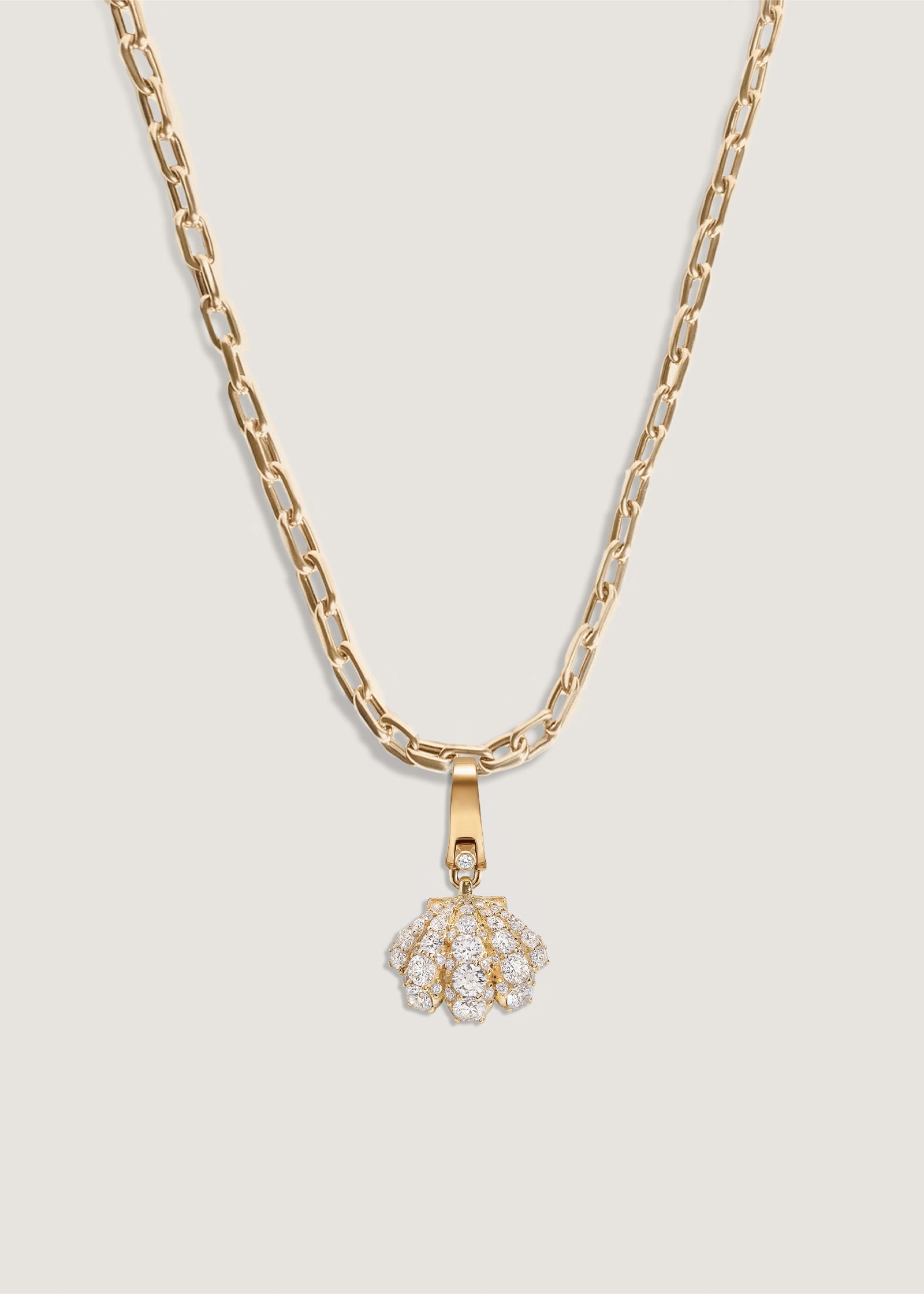 Kinn 14k Gold Pavé Diamond Shell Charm Necklace on Mia Link Chain