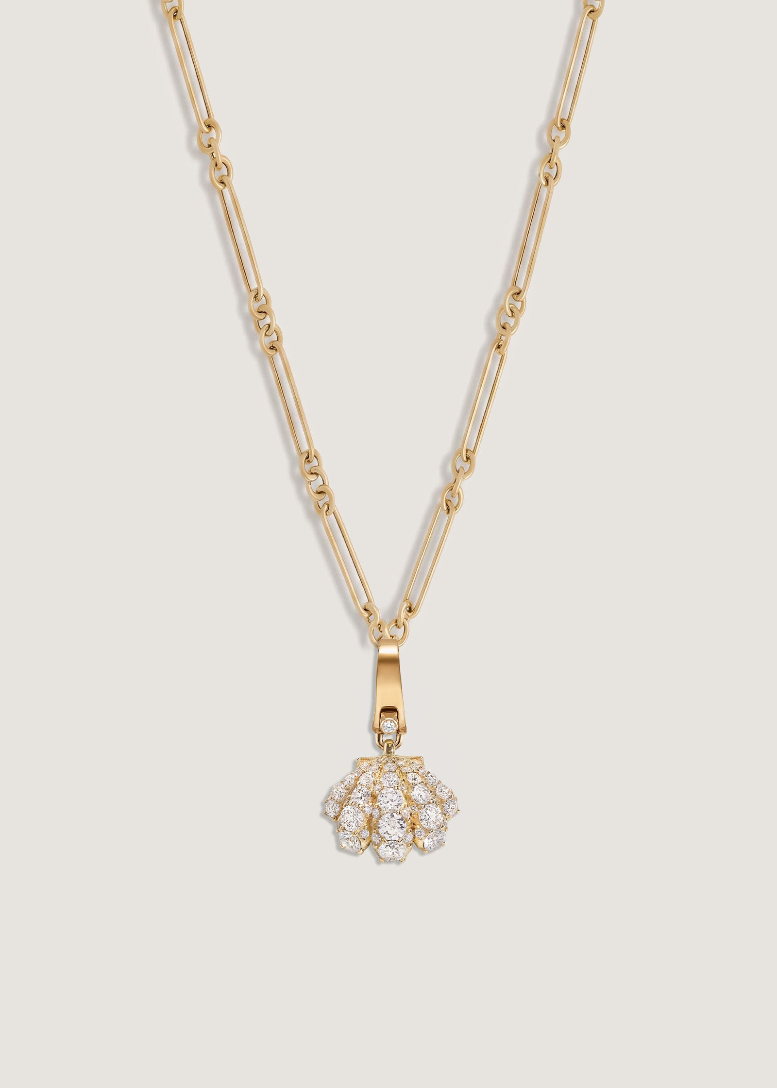 Kinn 14k Gold Pavé Diamond Shell Charm Necklace on Mixed Link Chain