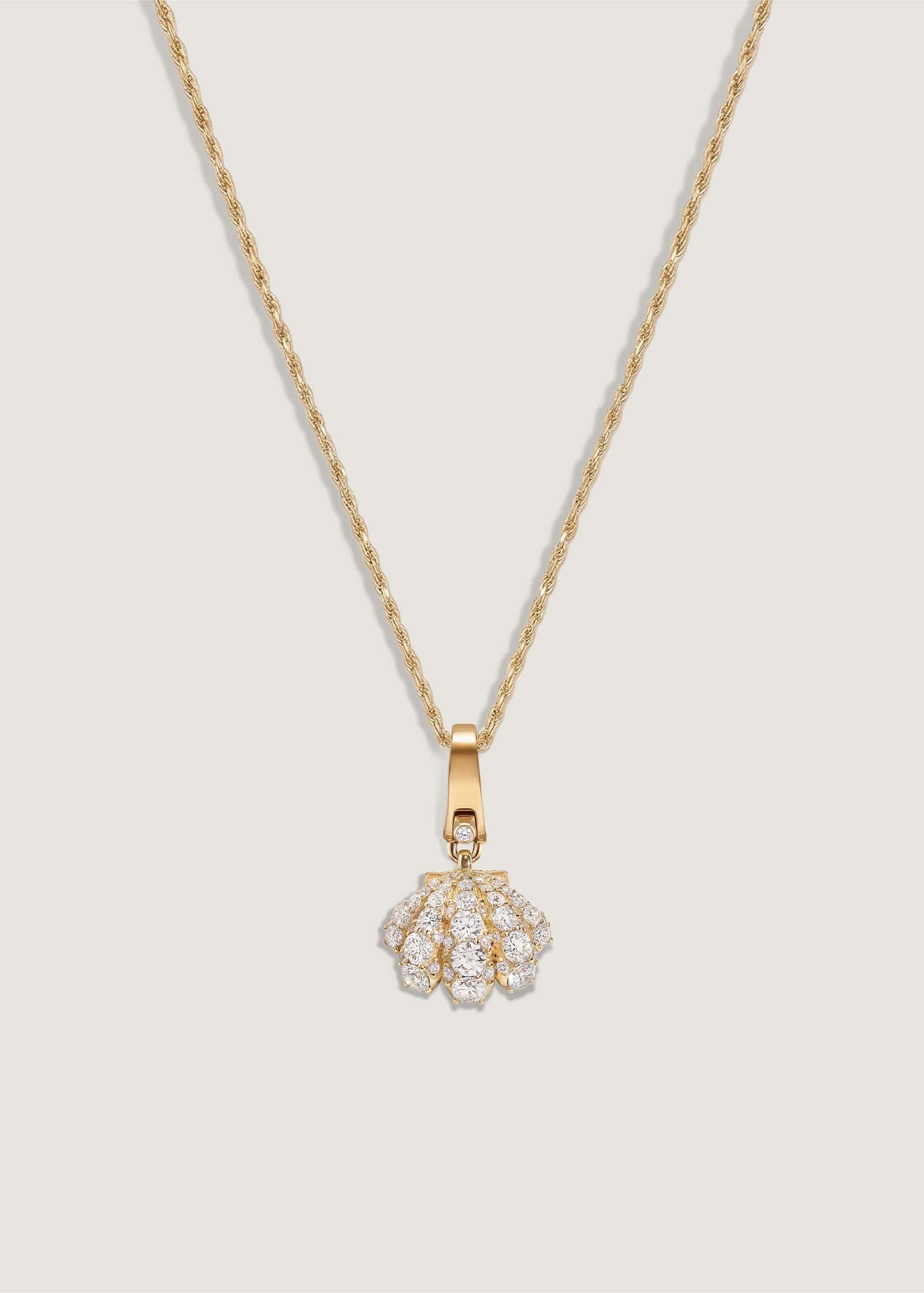 Kinn 14k Gold Pavé Diamond Shell Charm Necklace on Petite Rope Chain