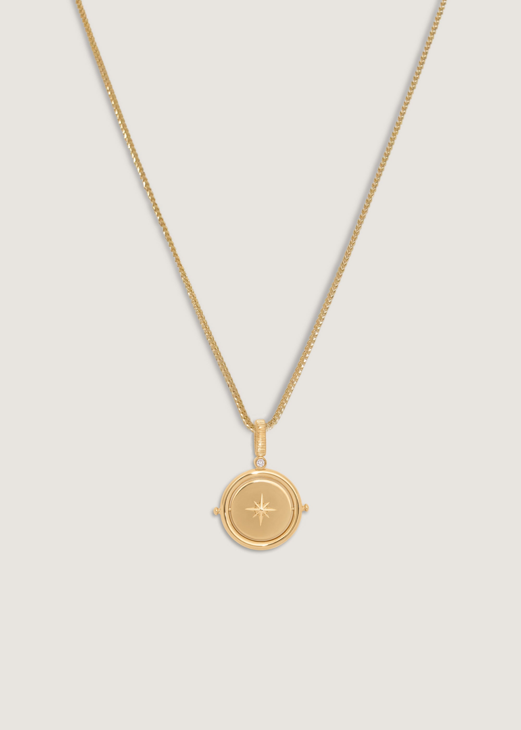 Kinn 14k Gold Round North Star Birthstone Necklace Diamond on a Box Chain