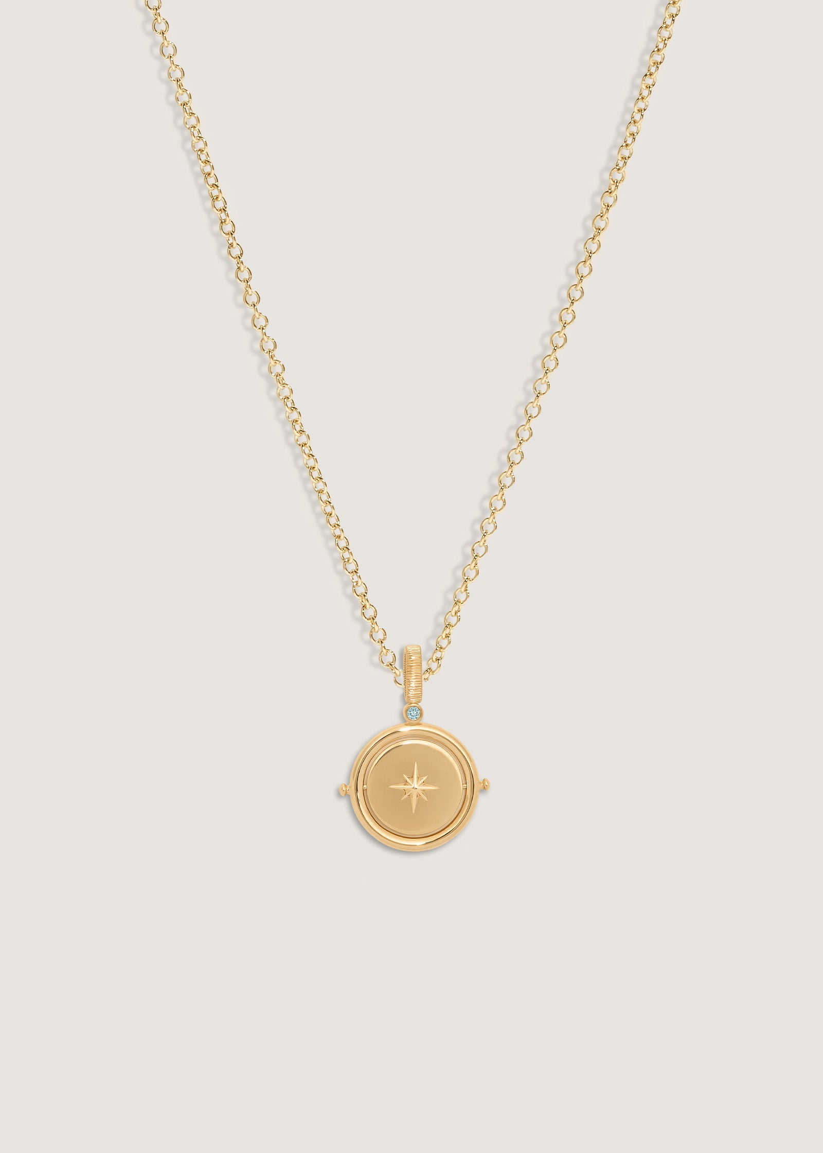 Kinn 14k Gold Round North Star Birthstone Necklace Aquamarine