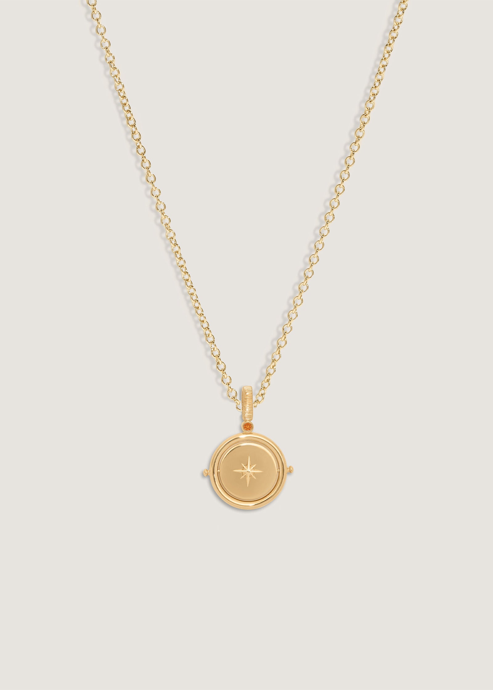 Kinn 14k Gold Round North Star Birthstone Necklace Citrine