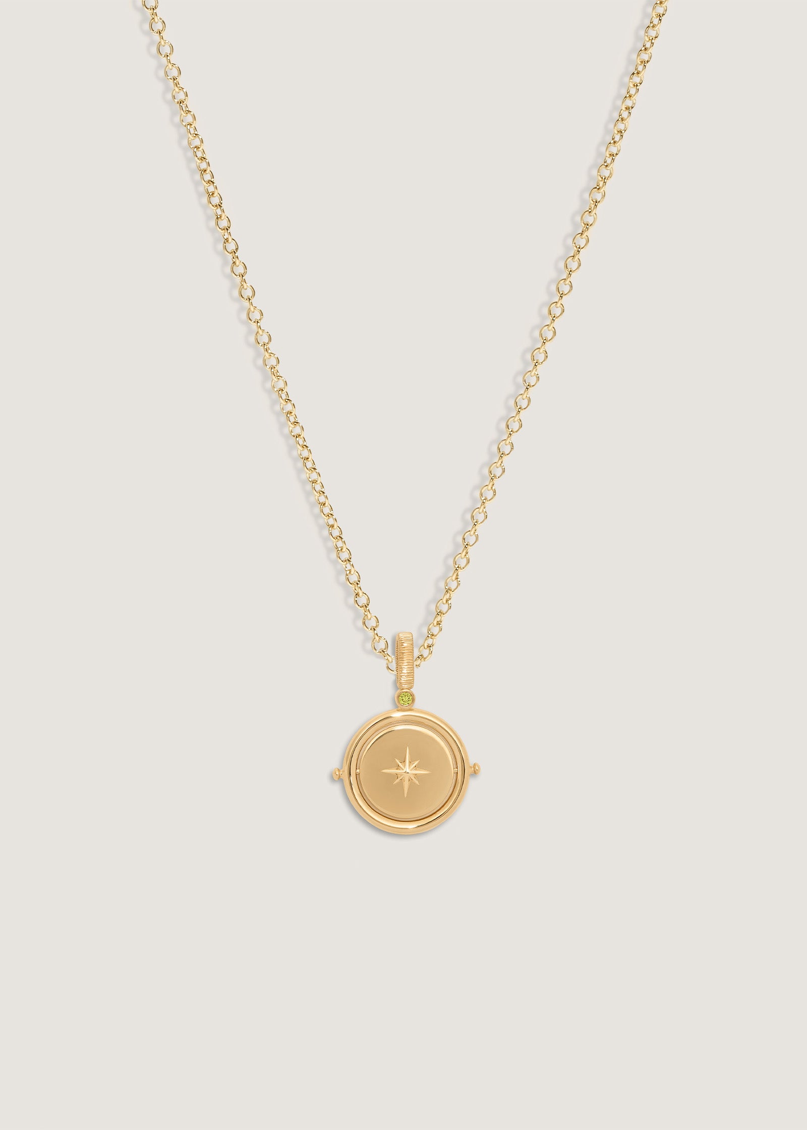 Kinn 14k Gold Round North Star Birthstone Necklace Peridot