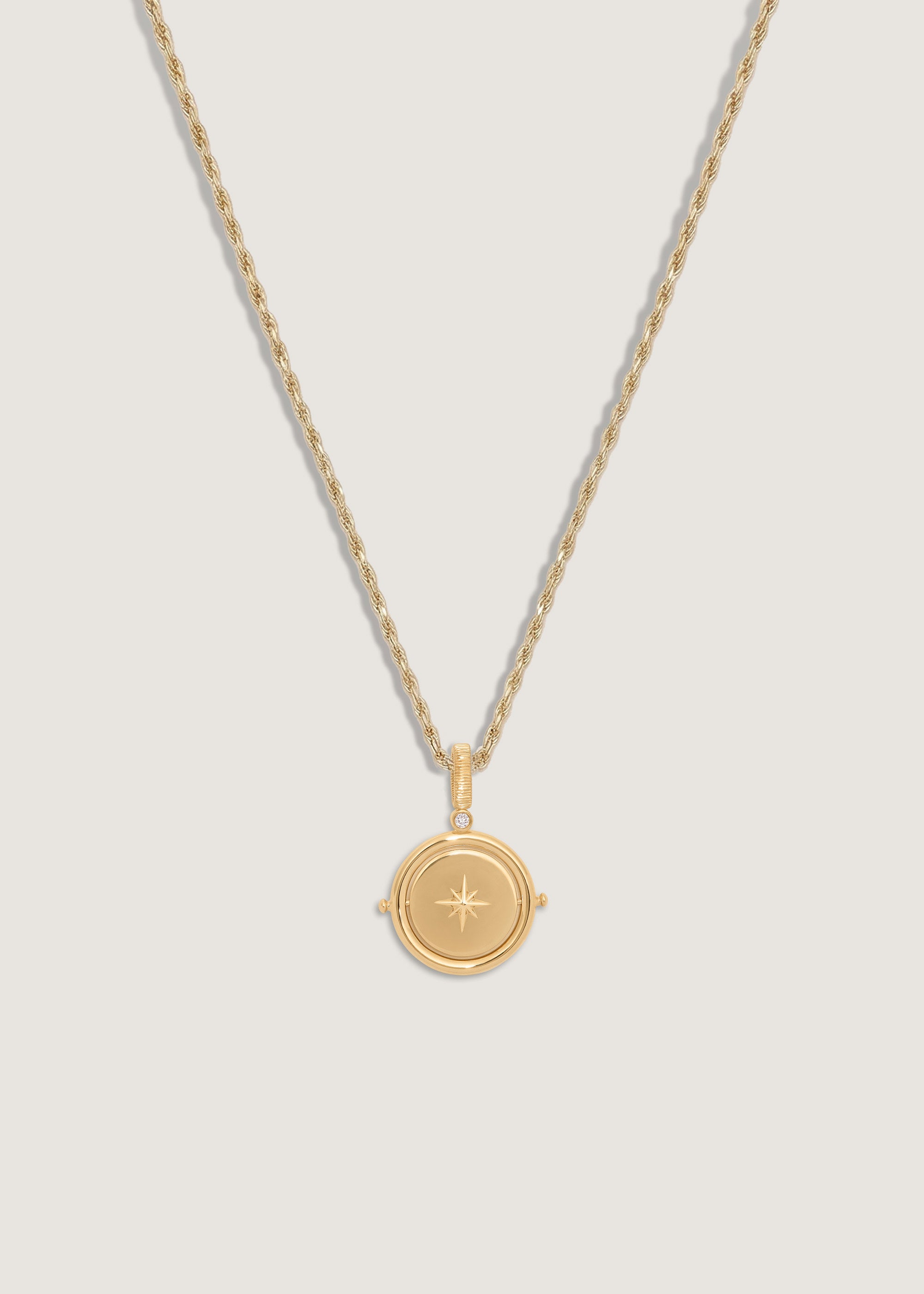 Kinn 14k Gold Round North Star Birthstone Necklace Diamond on a Petite Rope Chain