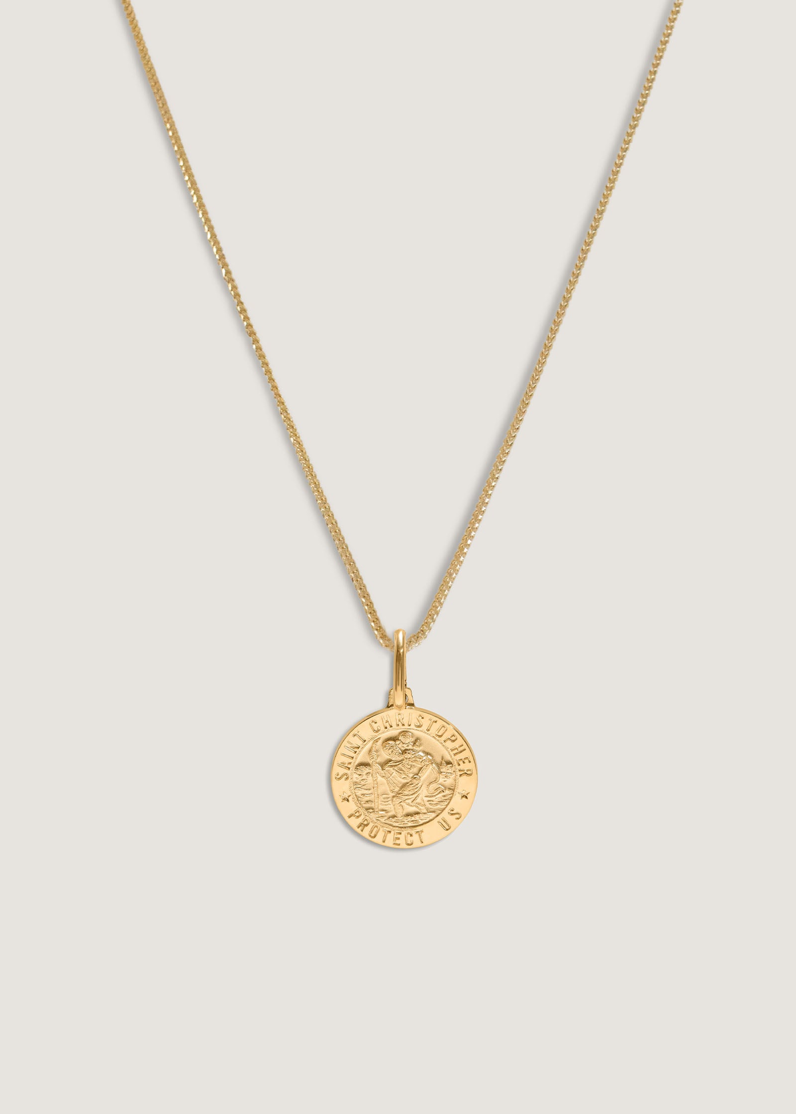 Kinn 14k Gold Saint Christopher Necklace on Box Chain