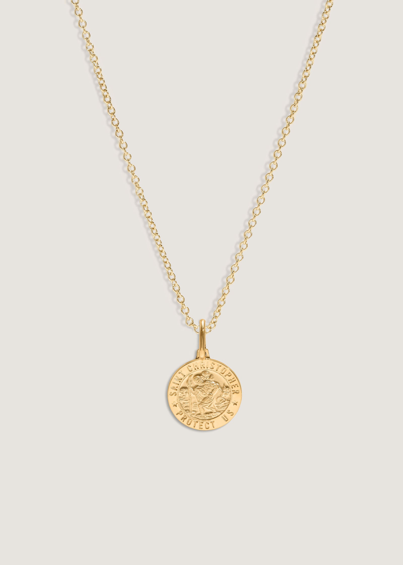 Kinn 14k Gold Saint Christopher Necklace on Micro Rolo Chain