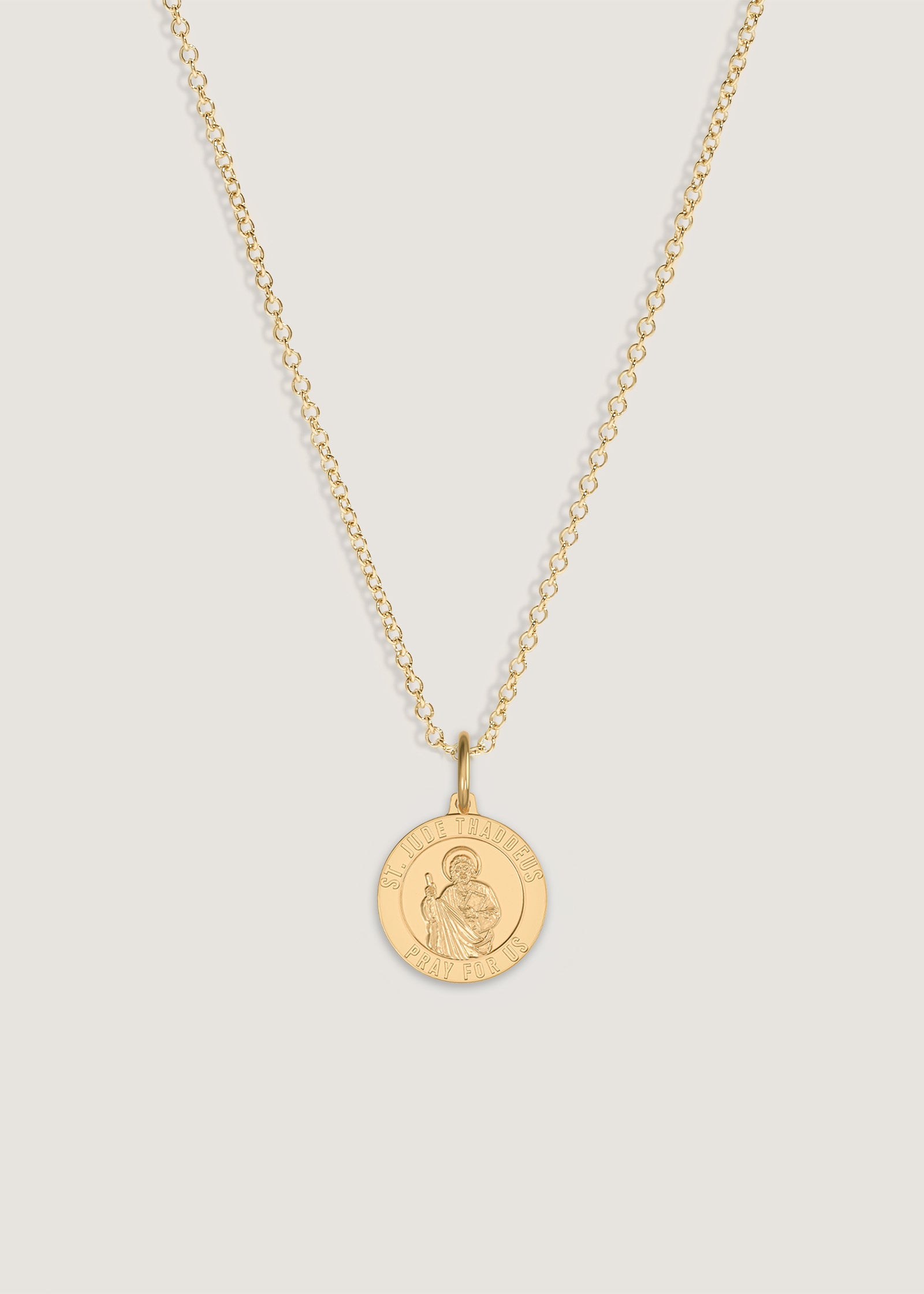 Kinn 14k Gold Saint Jude Necklace on a Micro Rolo Chain