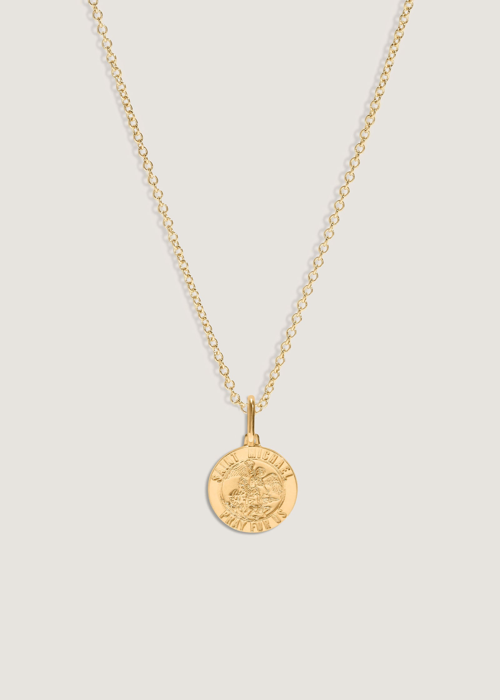 Kinn 14k Gold Saint Michael Necklace on Micro Rolo Chain