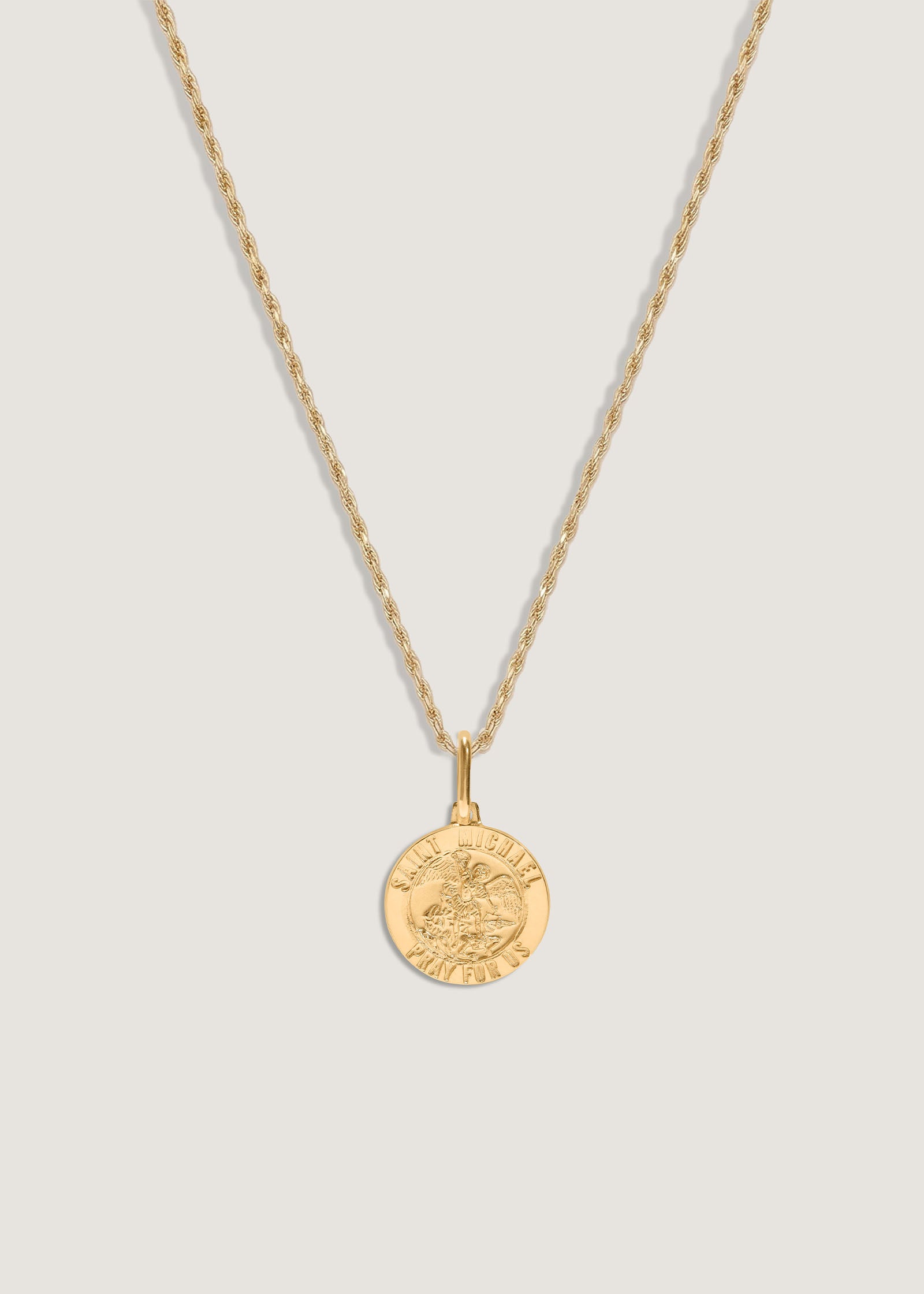 Kinn 14k Gold Saint Michael Necklace on Petite Rope Chain