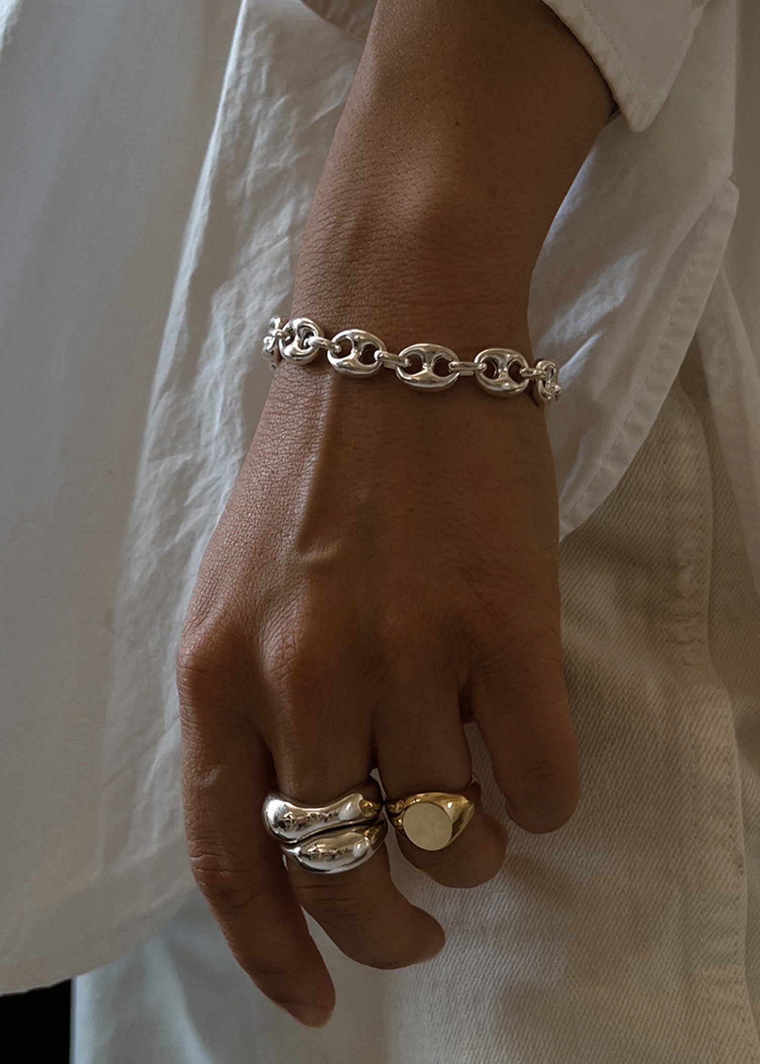 Puffed Mariner Chain Bracelet Silver