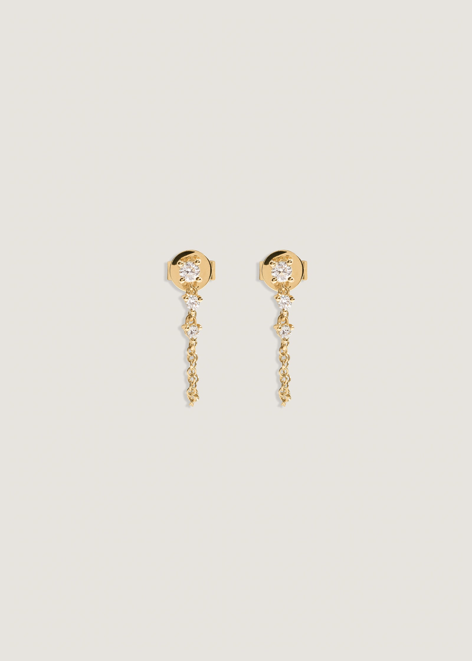 Kinn 14k Gold Three Stone Diamond Chain Earrings