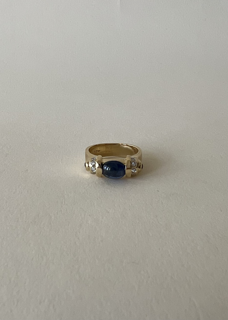 Vintage Blue Sapphire Emerald Diamond Ring