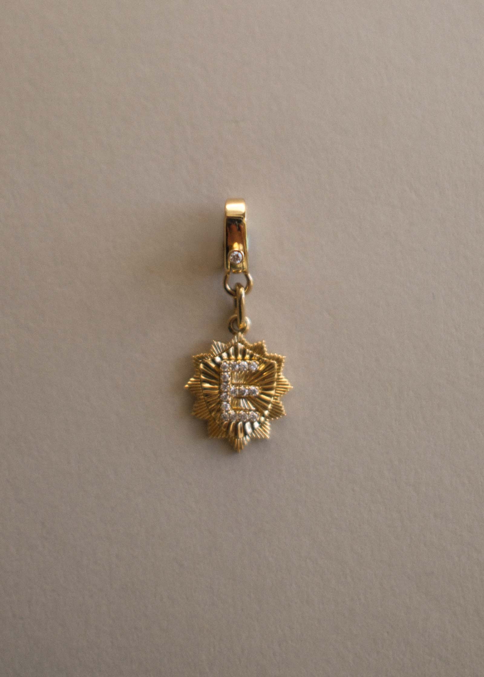 Vintage 14k Pave Diamond E Shield Charm