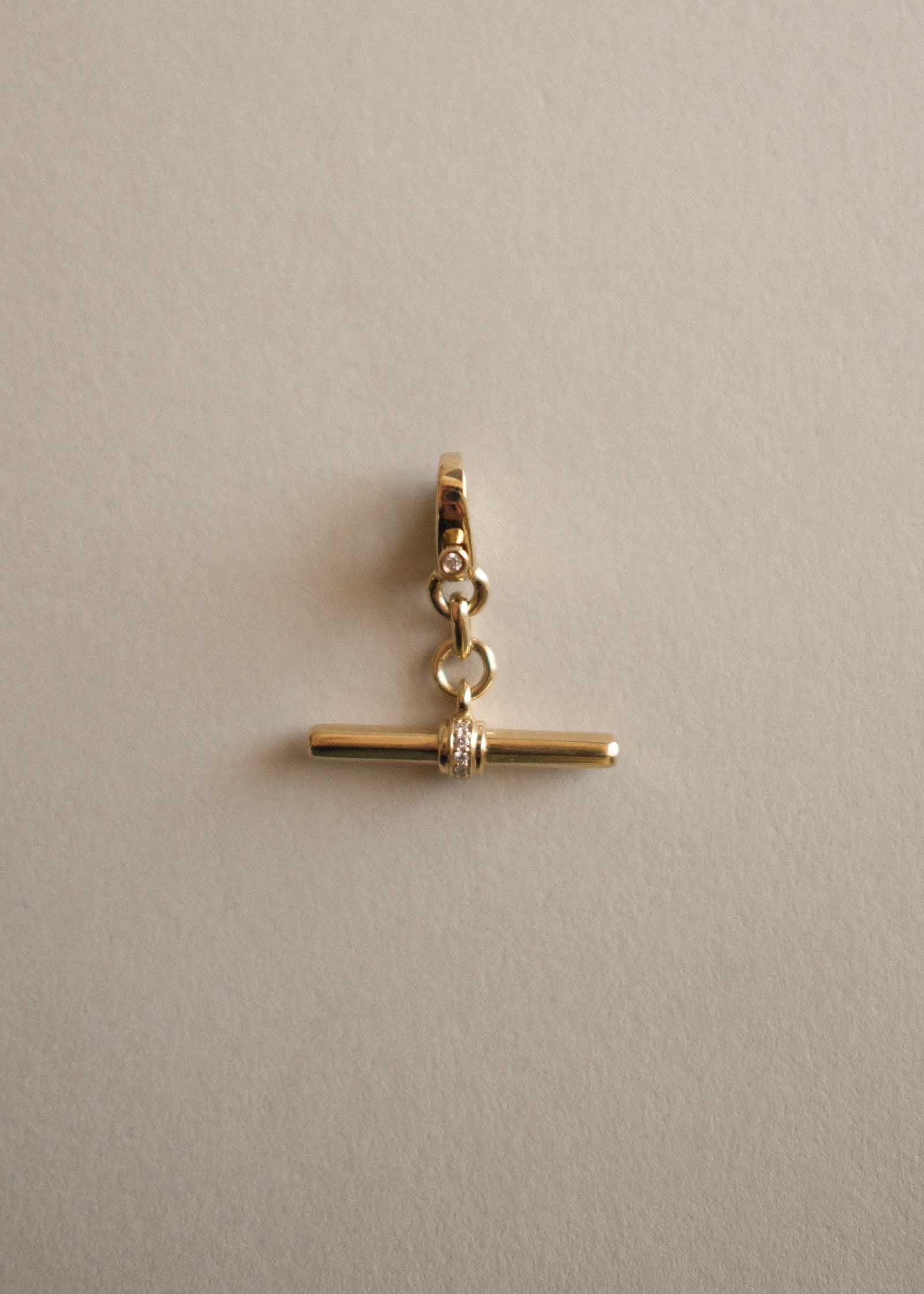Vintage 14k Gold Faux Toggle Diamond Lariat Charm