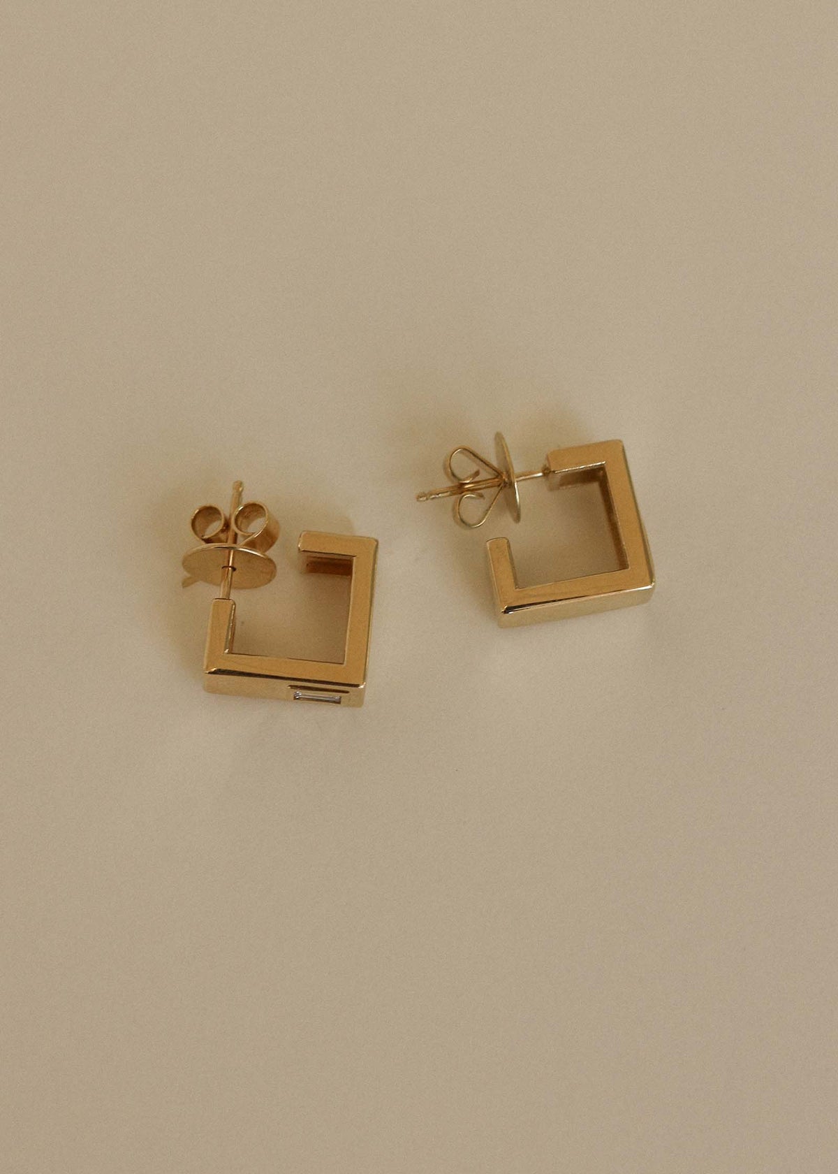 Vintage 14k Gold Baguette Diamond Square Hoop Earrings