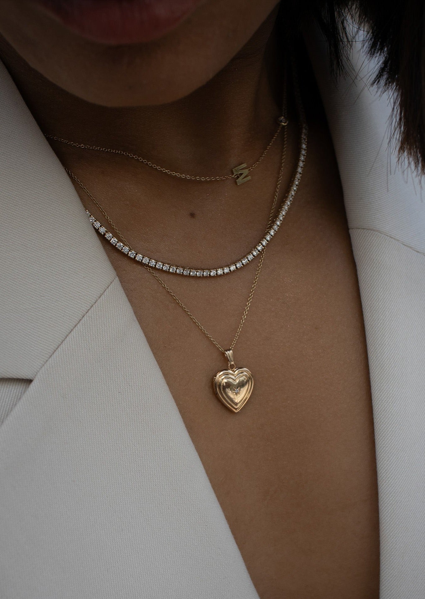 Ribbed Maison Heart Locket Necklace Diamond