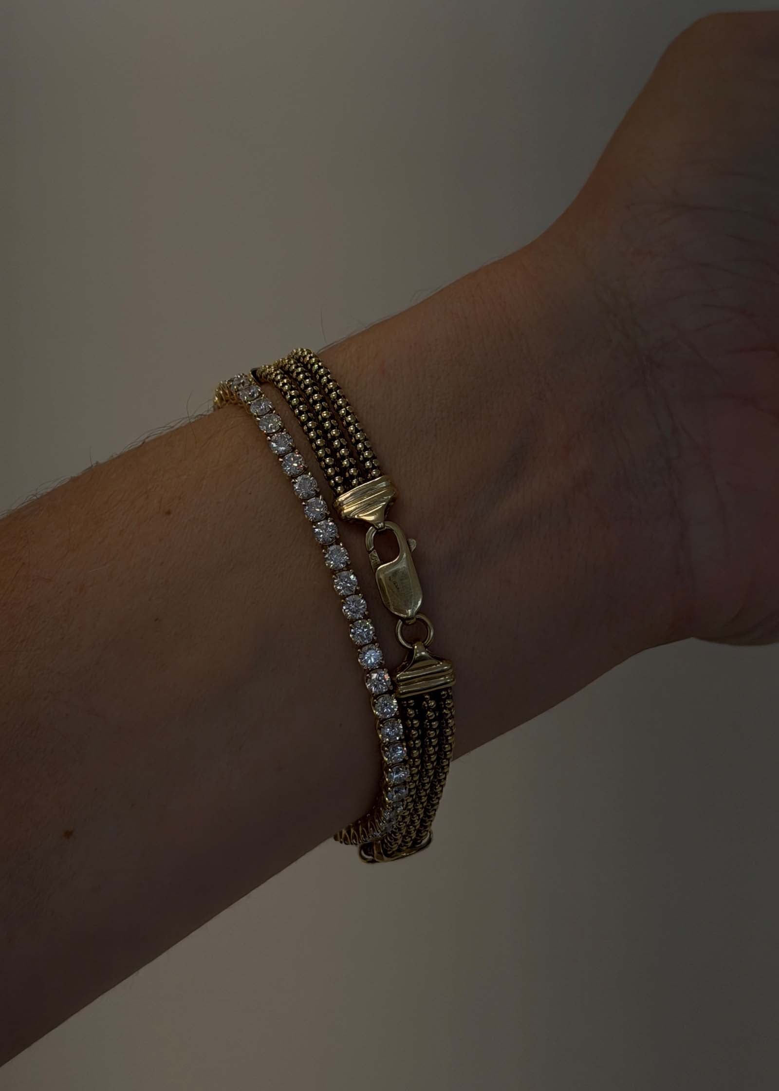 Kinn Vintage 14k Gold Chain Bracelet worn on wrist showing clasp