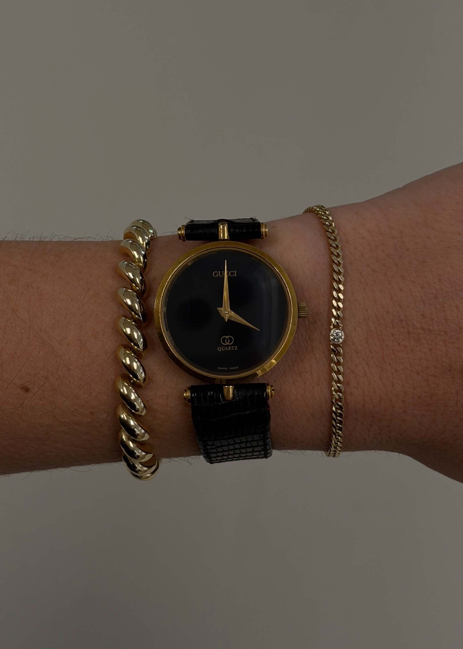 Kinn Vintage Gucci Leather Watch Black on wrist