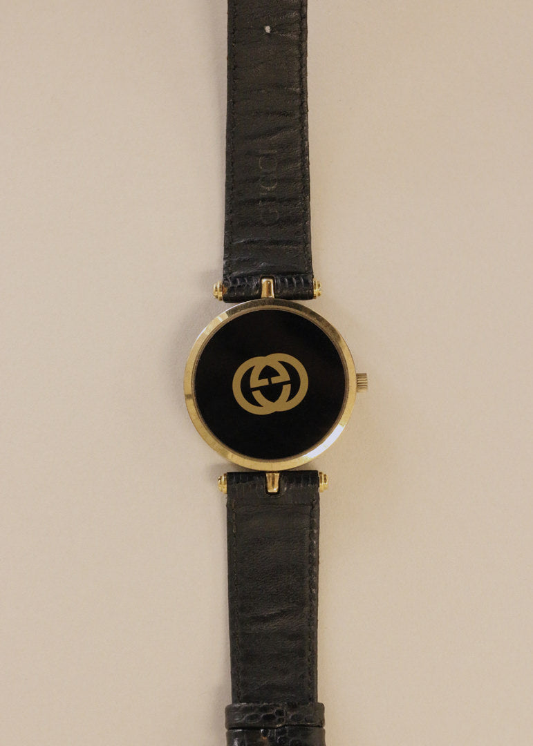 Back of the face of the Kinn Vintage Gucci Leather Watch Black