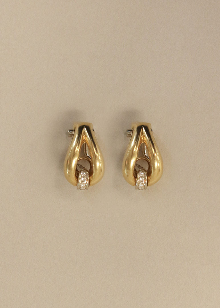 Kinn Vintage 18k Gold Tubular Teardrop Pavé Earrings