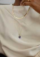 alt="amalfi oval pendant with pico link chain and carter I necklace"