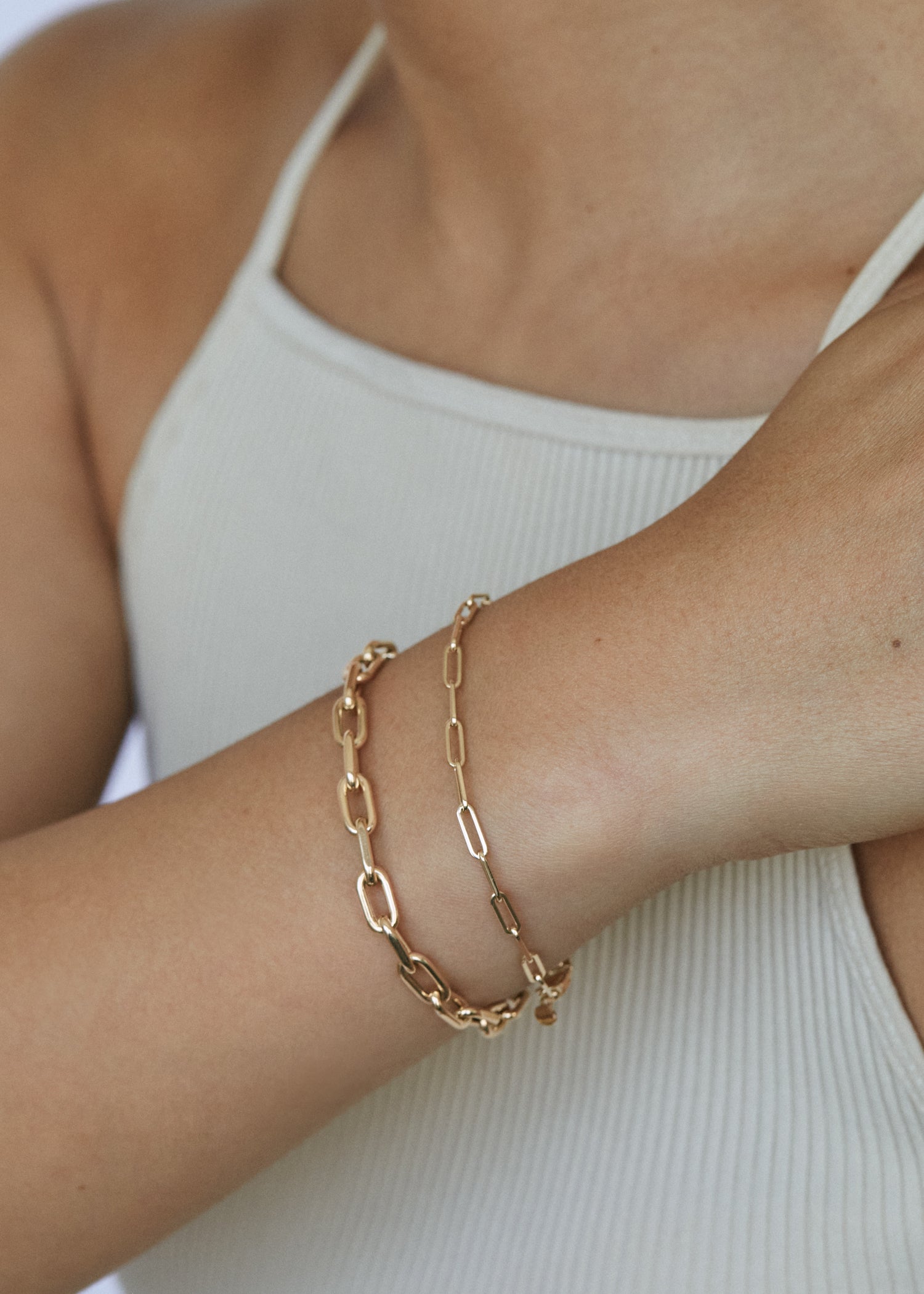 Paper Clip Petite Long Link Chain Bracelet 14k Gold - Kinn