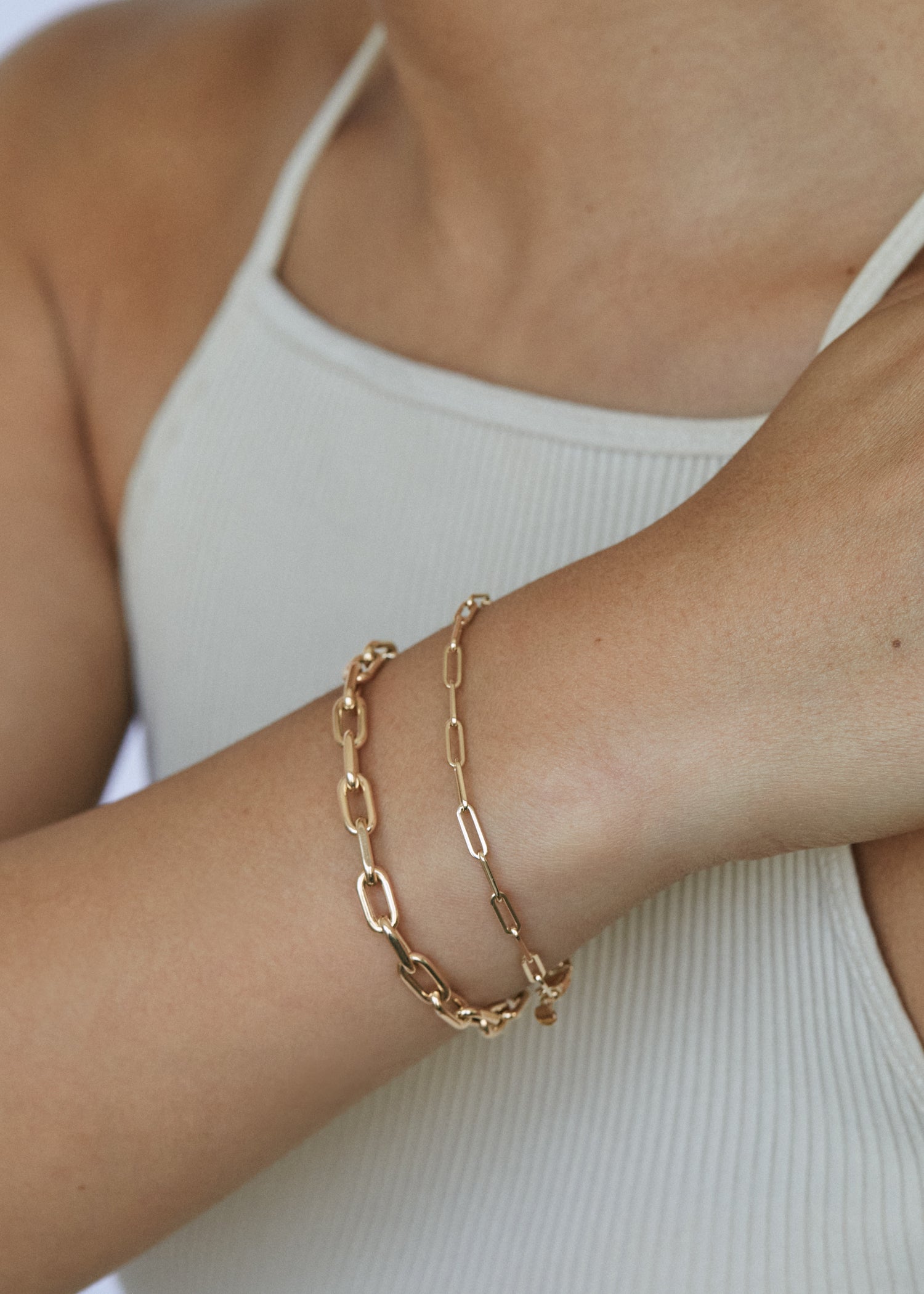 alt="Petite Link Chain Bracelet with mini link chain bracelet"