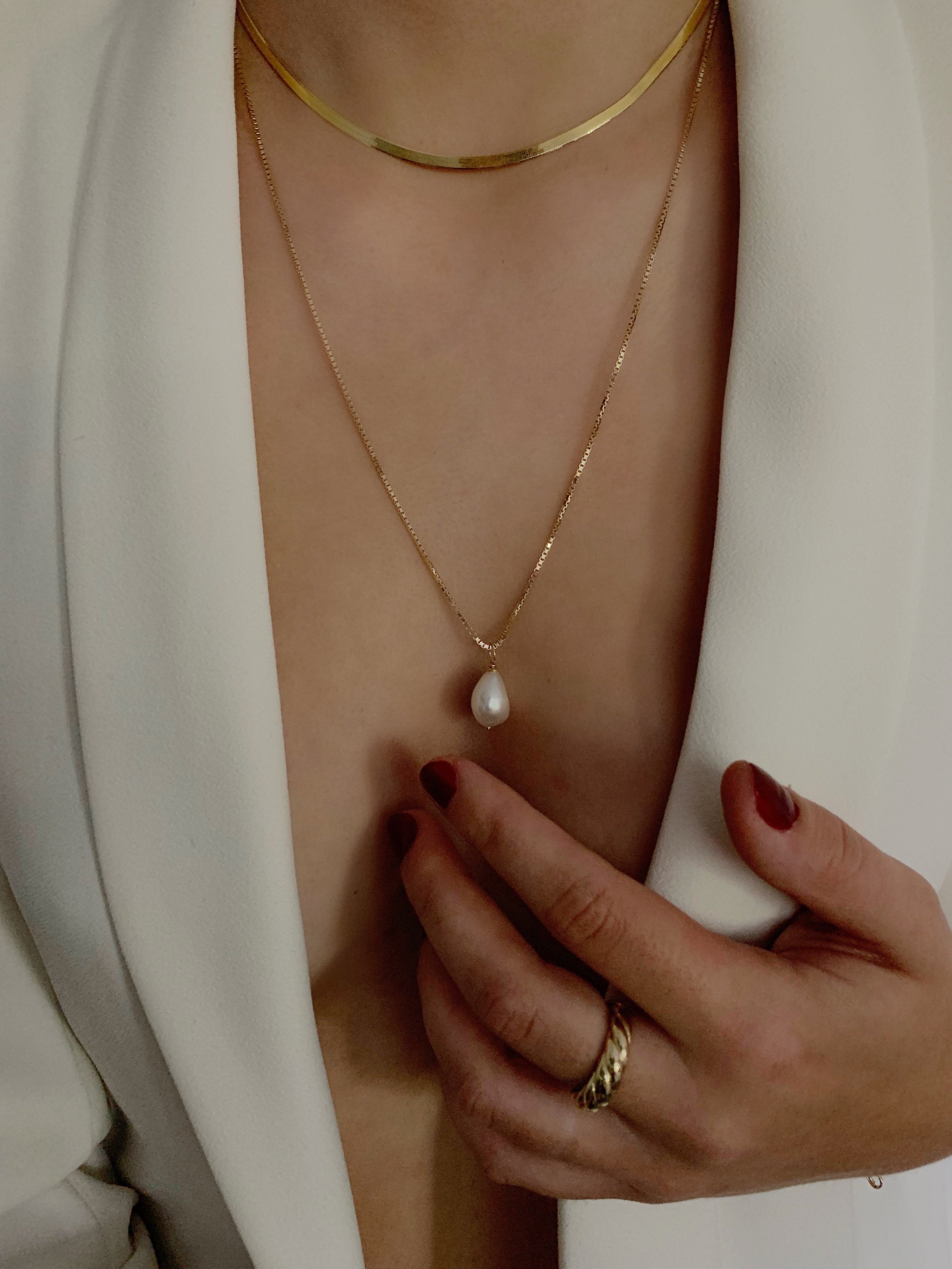 Baroque Pearl Drop Necklace 14k Gold - Kinn