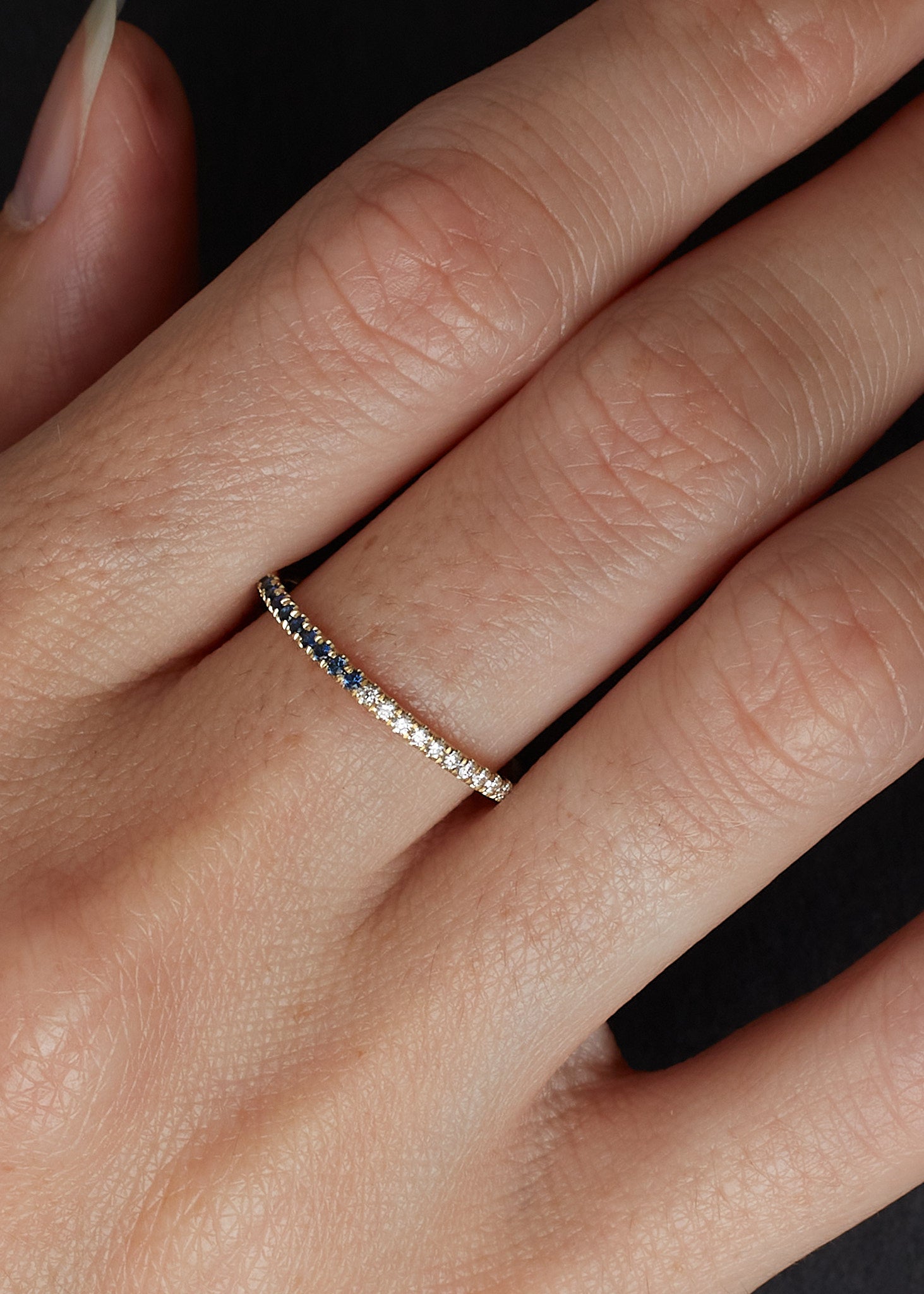 Blue sapphire pave ring top