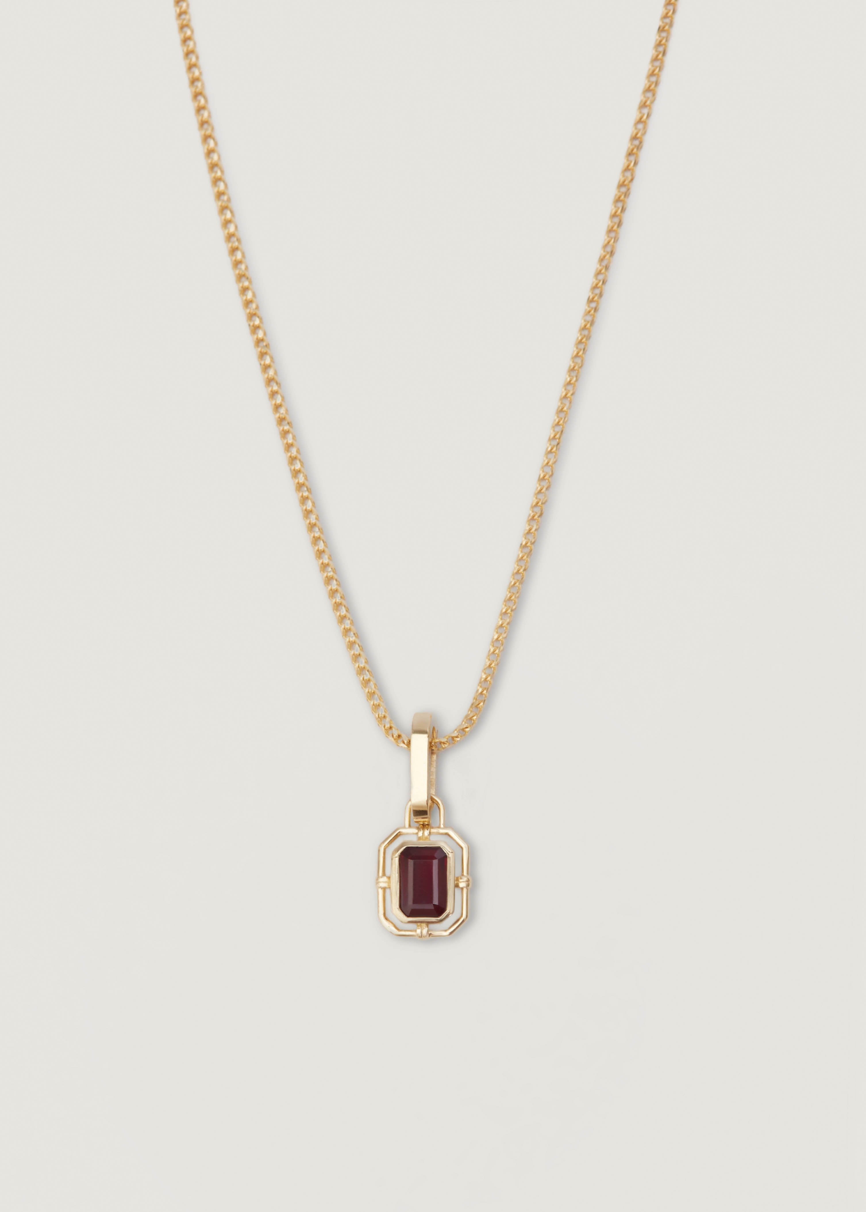 alt="Lyra Baguette Pendant I - Ruby with box chain"