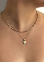 alt="Maeve Cushion Pendant Necklace styled with Petite Link Chain Necklace"