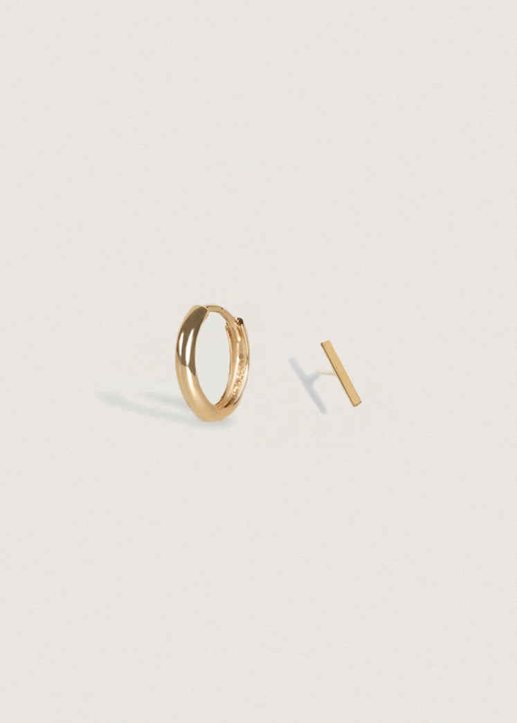 alt="Petite Bar Stud & Petite Huggie Earring Stack"