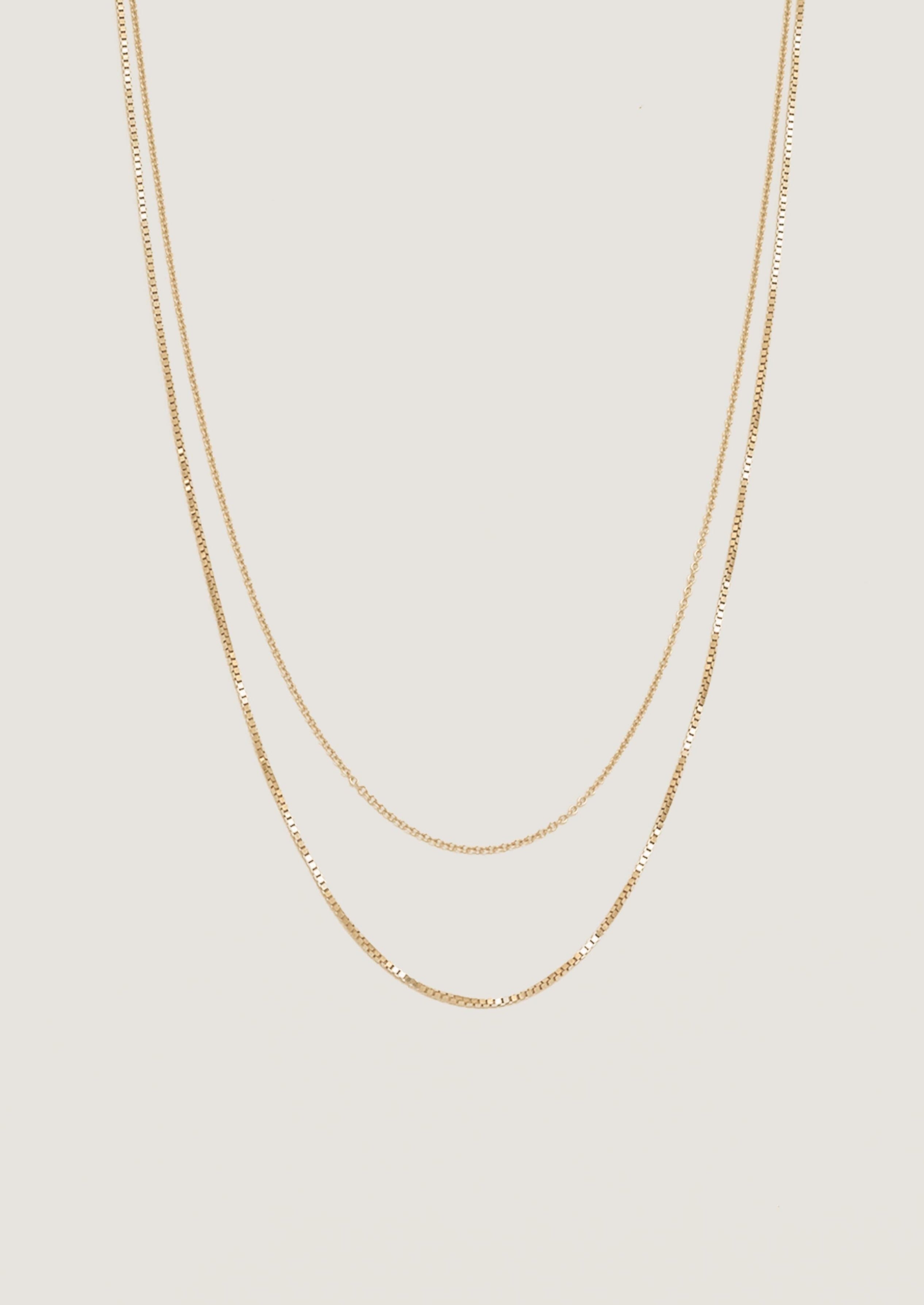 alt="Rolo Link & Box Chain Necklace Stack"
