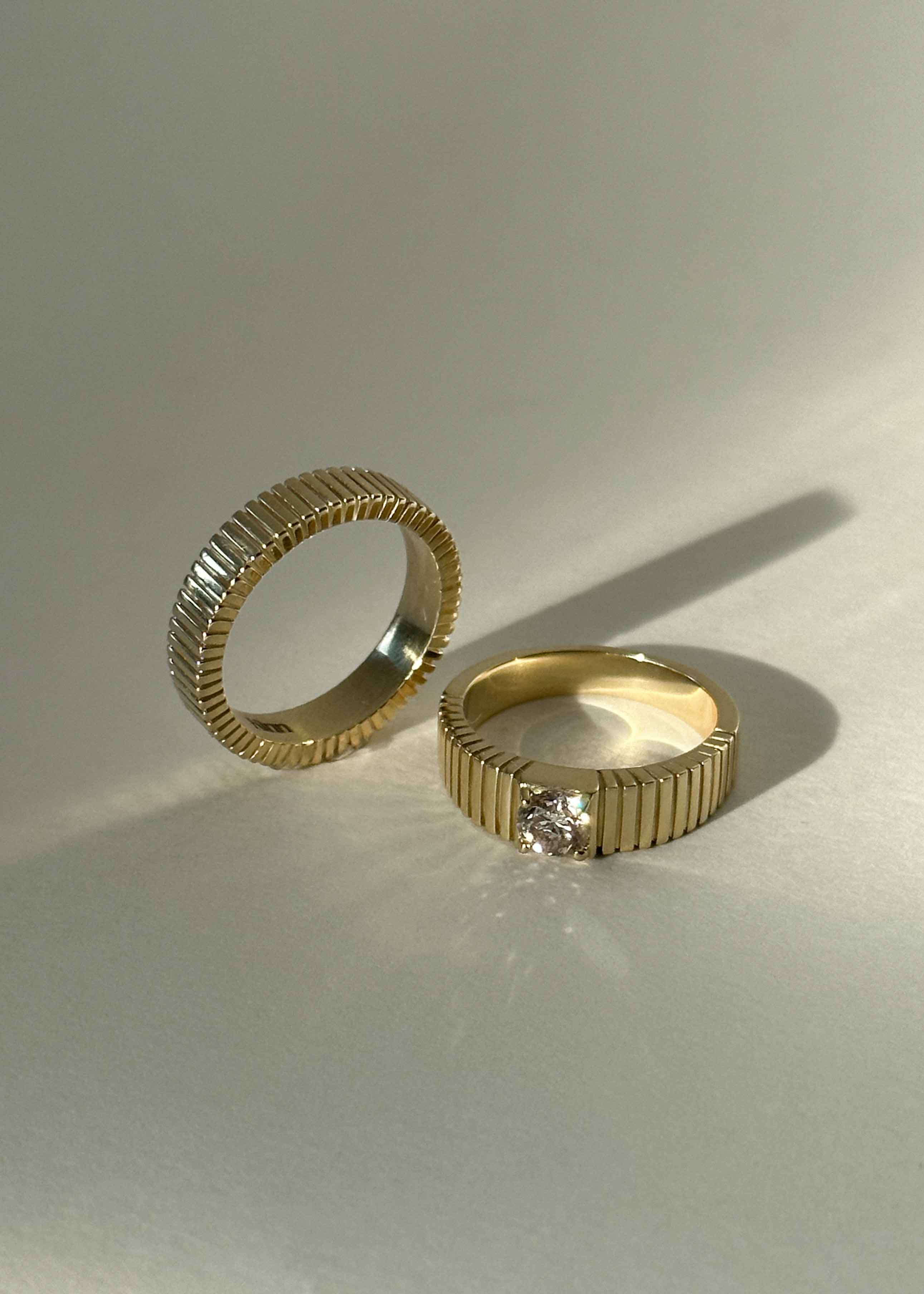 alt="The Annabelle II and Solis Ribbed Ring II"