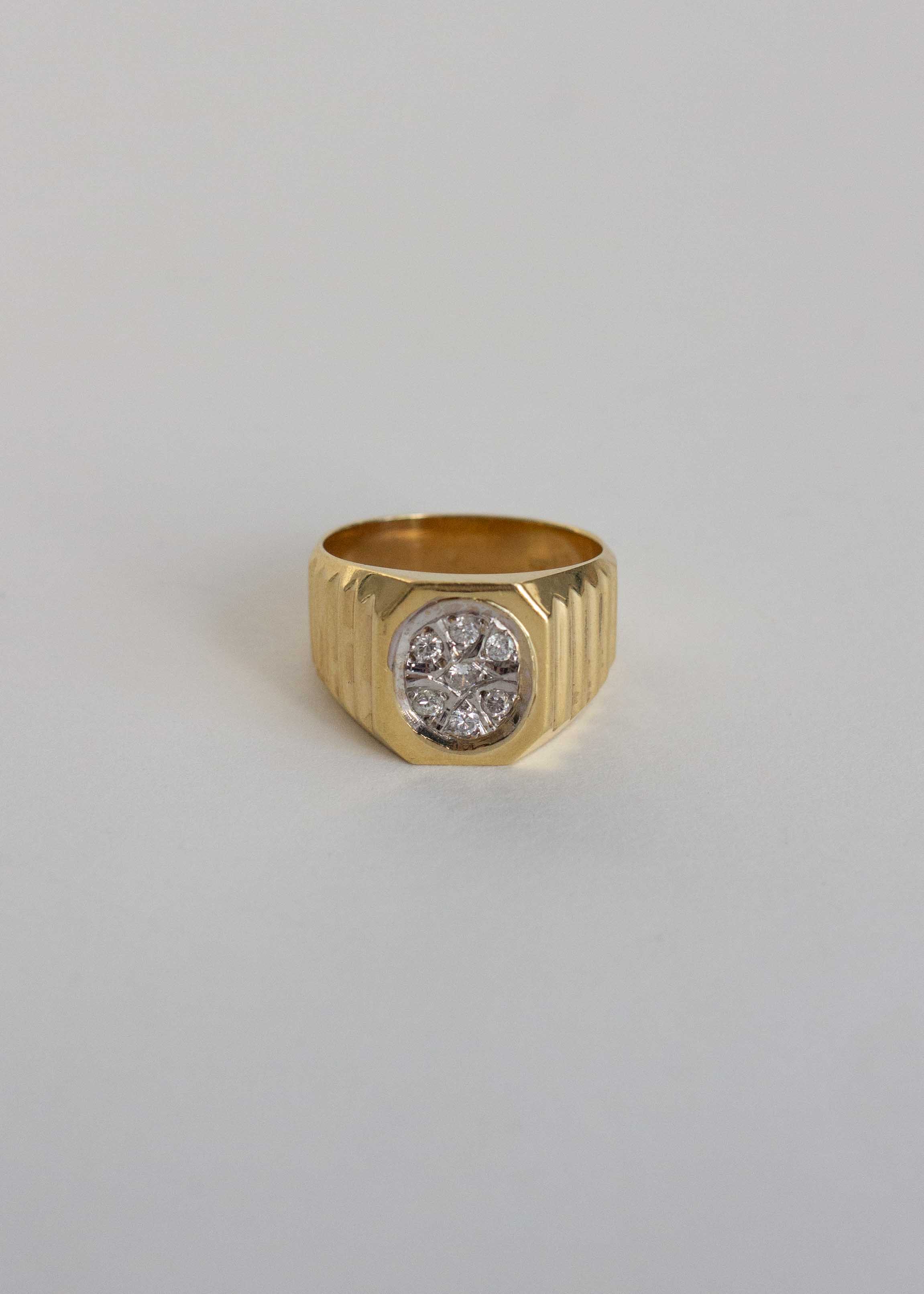 Vintage Ribbed Diamond Signet Ring